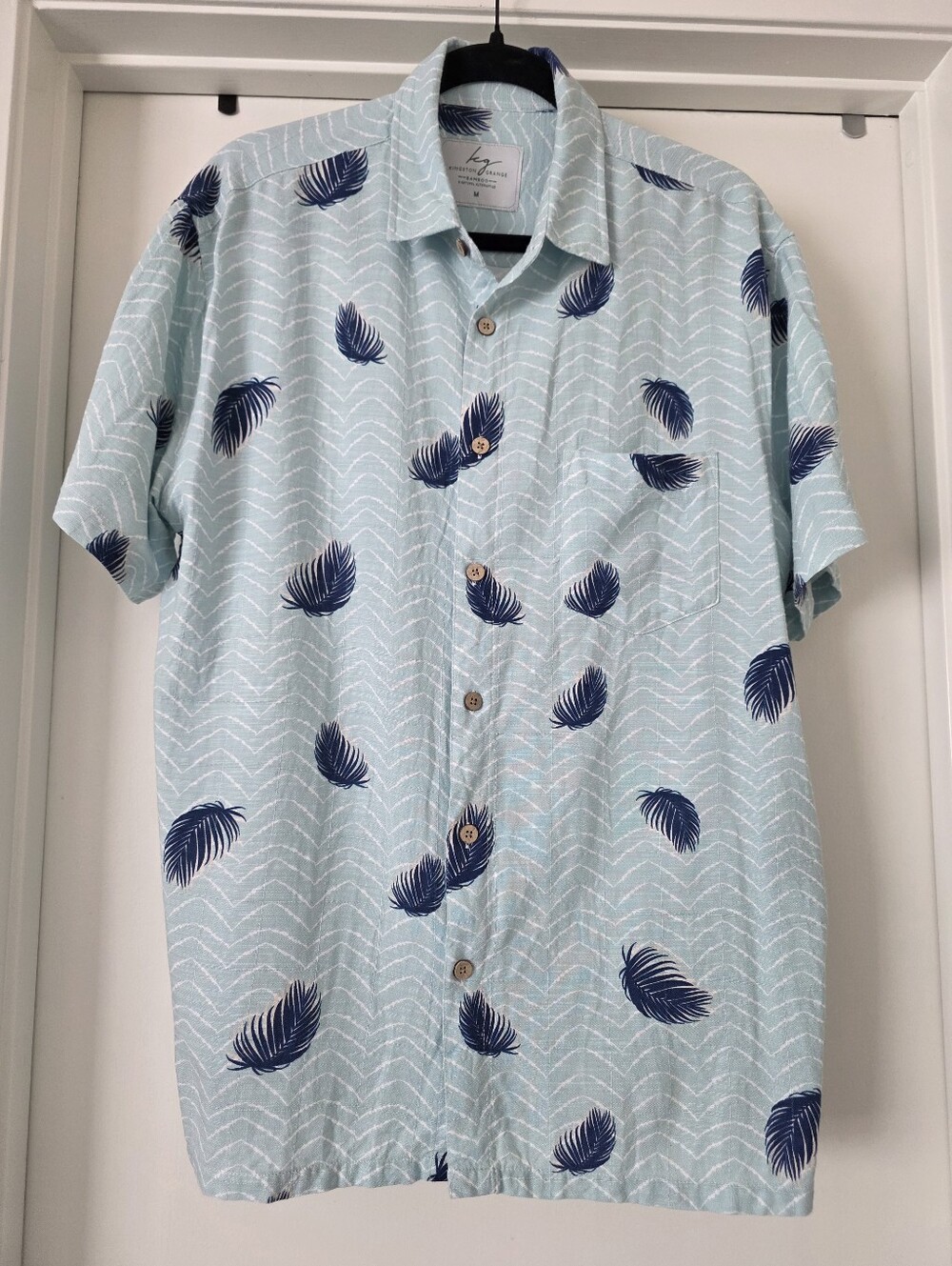 Kingston Grange Bamboo Cotton Button Shirt Tropical Palm Fern Print Men's Size M